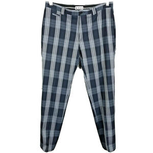 Noak Pants Mens Sz 32 Navy Blue‎ Tartan Plaid Skinny Dress Short